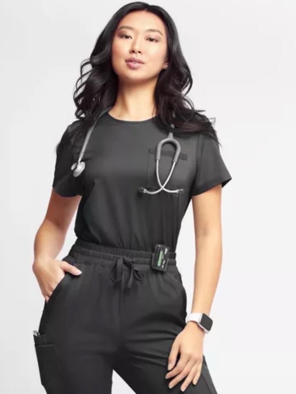 Women's Black Medical Scrub Top - Classic Crew Neck